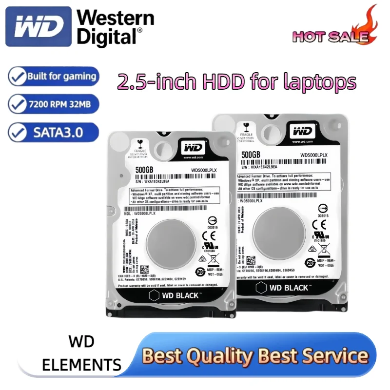 WD Black 2.5" SATA 3 Laptop Gaming HDD, 7200 RPM, CMR Technology, 500GB High-Performance & Durable for Notebook Gamers, Fast.