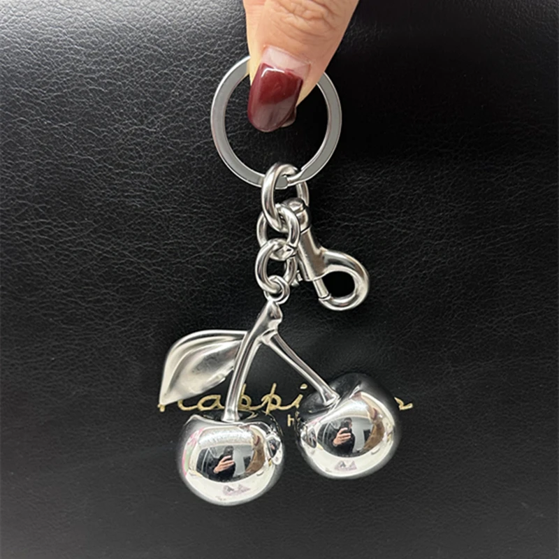 

Luxury Mirror Face Silvery Cherry Pendant Bag Charm For Coach Handbag Shoulder Bags Women's Wallet Keychain Accessories Gift