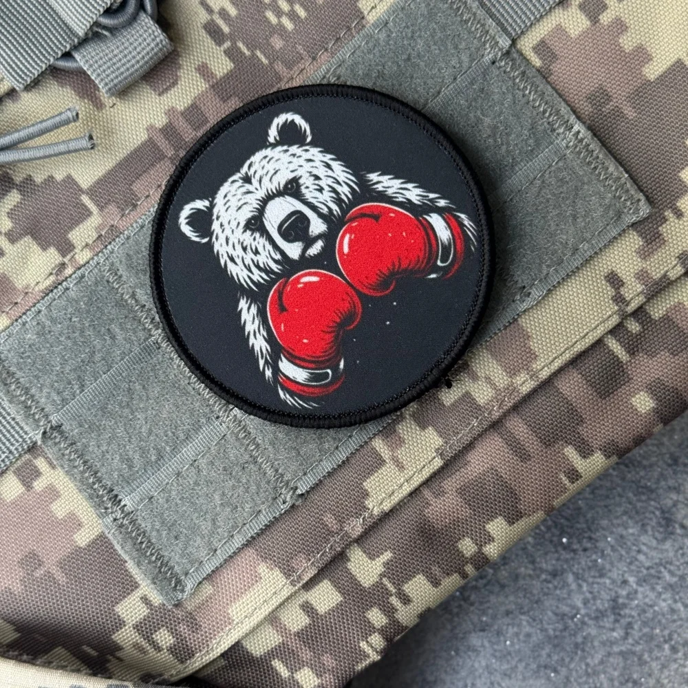 Parches de Morale Tácticos The Boxing Bear, Insignias Militares del Ejército, Parche Impreso con Gancho y Bucle para Mochila, Adhesivo para Ropa