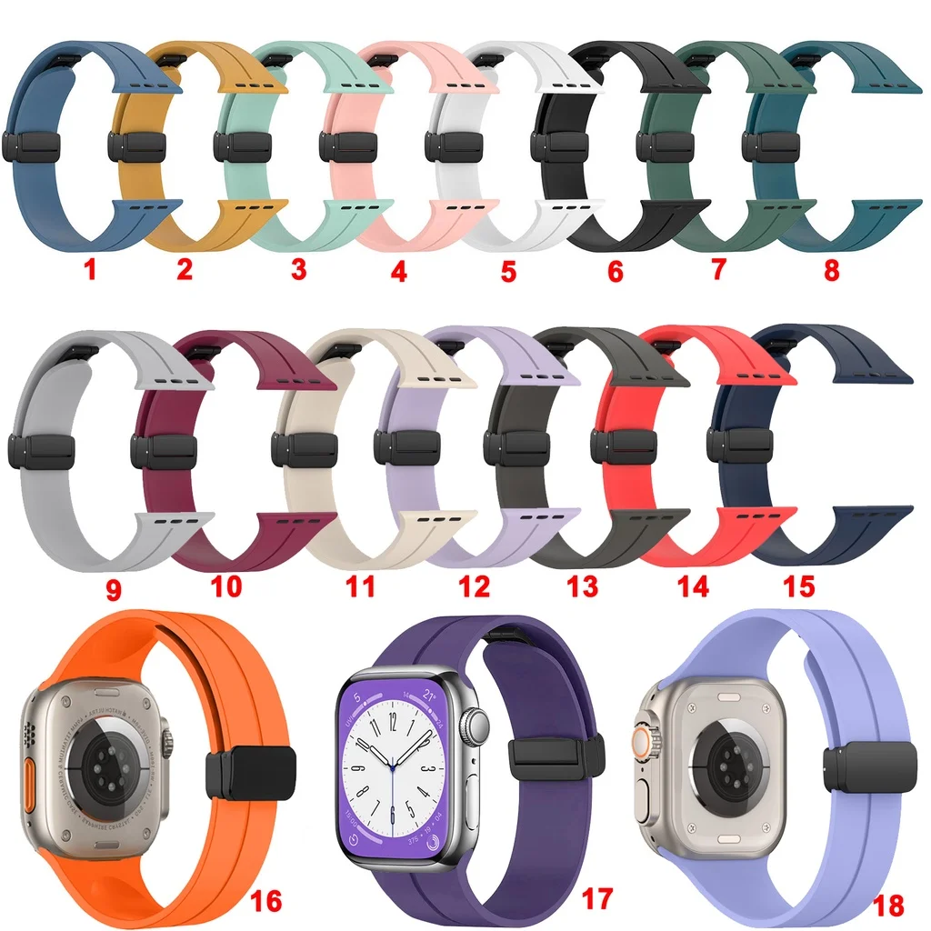 Silicone Magnetic Buckle Strap For Apple Watch iWatch Series 10 se 987654321 Ultra smart Watch 49 46 45 44 42 41 38 40mm