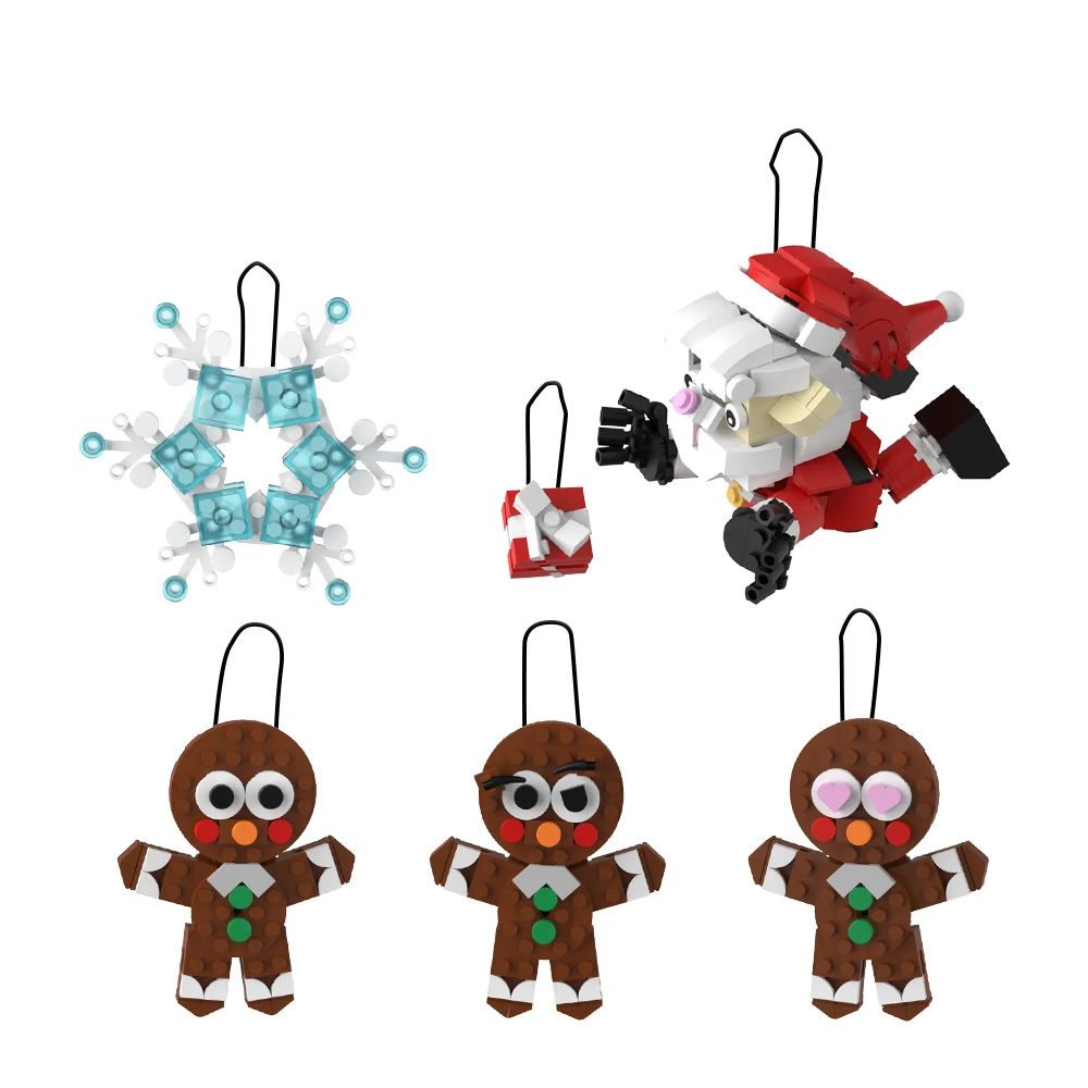 Gobricks MOC Christmas Pendant Building Blocks Home Decorations Snowman Elk Santa Claus Xmas Tree Pendants Bricks Kids Toy Gift