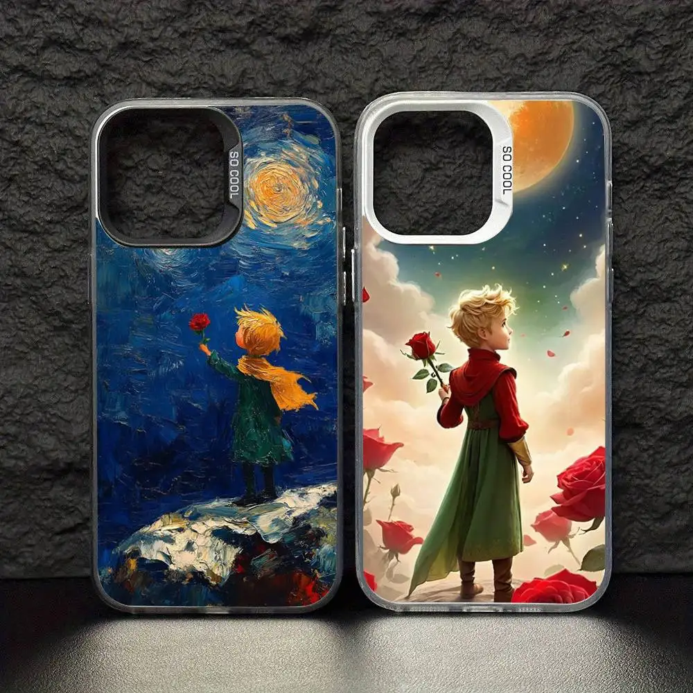 

Oil Painting The Little Prince Phone Case For iPhone17,16,15,14,13,12,11 Pro Max Blcak Colorful Silver Plated Inside Phone Case