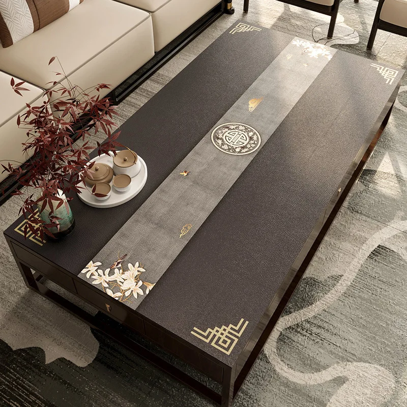 

2024 Ancient style tablecloth, oil resistant and wash free, Chinese style leather table cushion, tea table