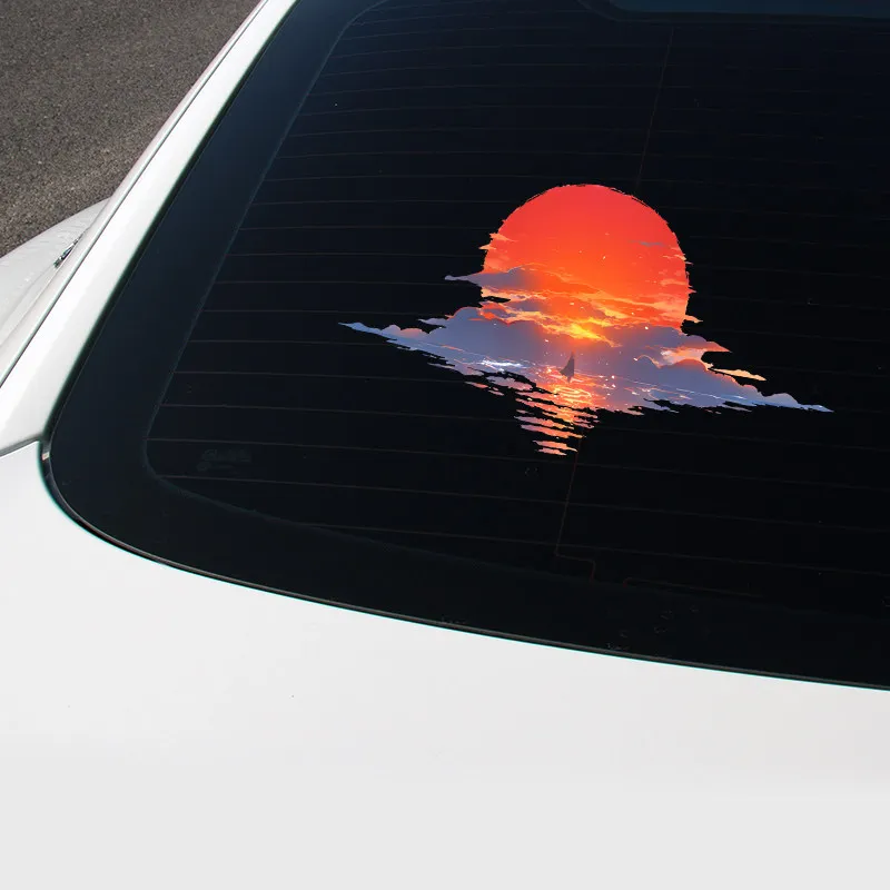 Vintage Style Sunset Glow Triangle Window Vinyl Sticker Creative Waterproof Reflective Decal for Car Body Decor