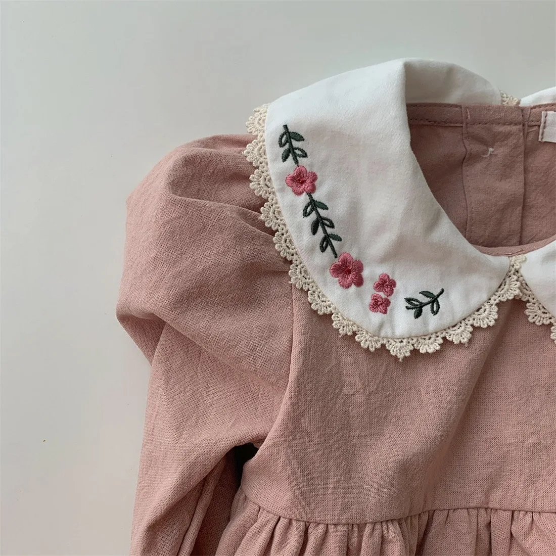 Baby Girls\' Spring Autumn Long Sleeved Dress Children Doll Collar Embroidered Newborn Pure Cotton Casual Toddler Girl Clothes