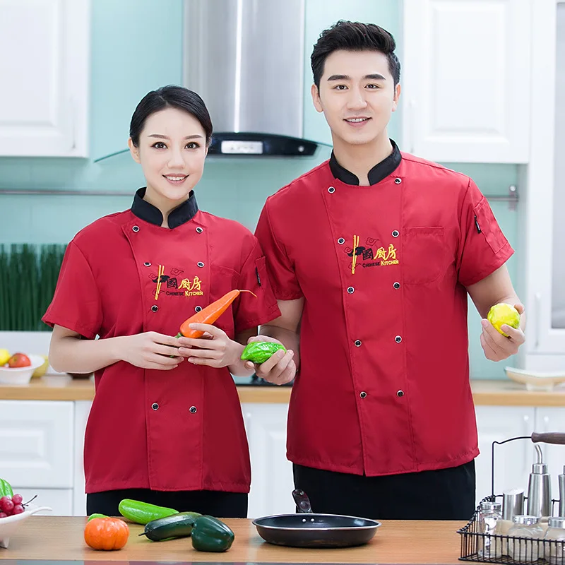 Novel Dingheng Summer Short Sleeve Overalls Hotel Restaurant Canteen Kitchen Men and Women Chef Uniform Thin Clothes