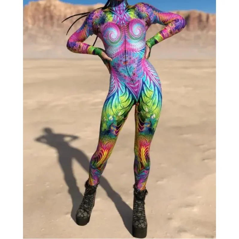 다채로운 3D 인쇄 CyberPunk 레인보우 점프 슈트 할로윈 휴일 파티 코스프레 의상 탄성 바디 슈트 Rompers Women Zentai