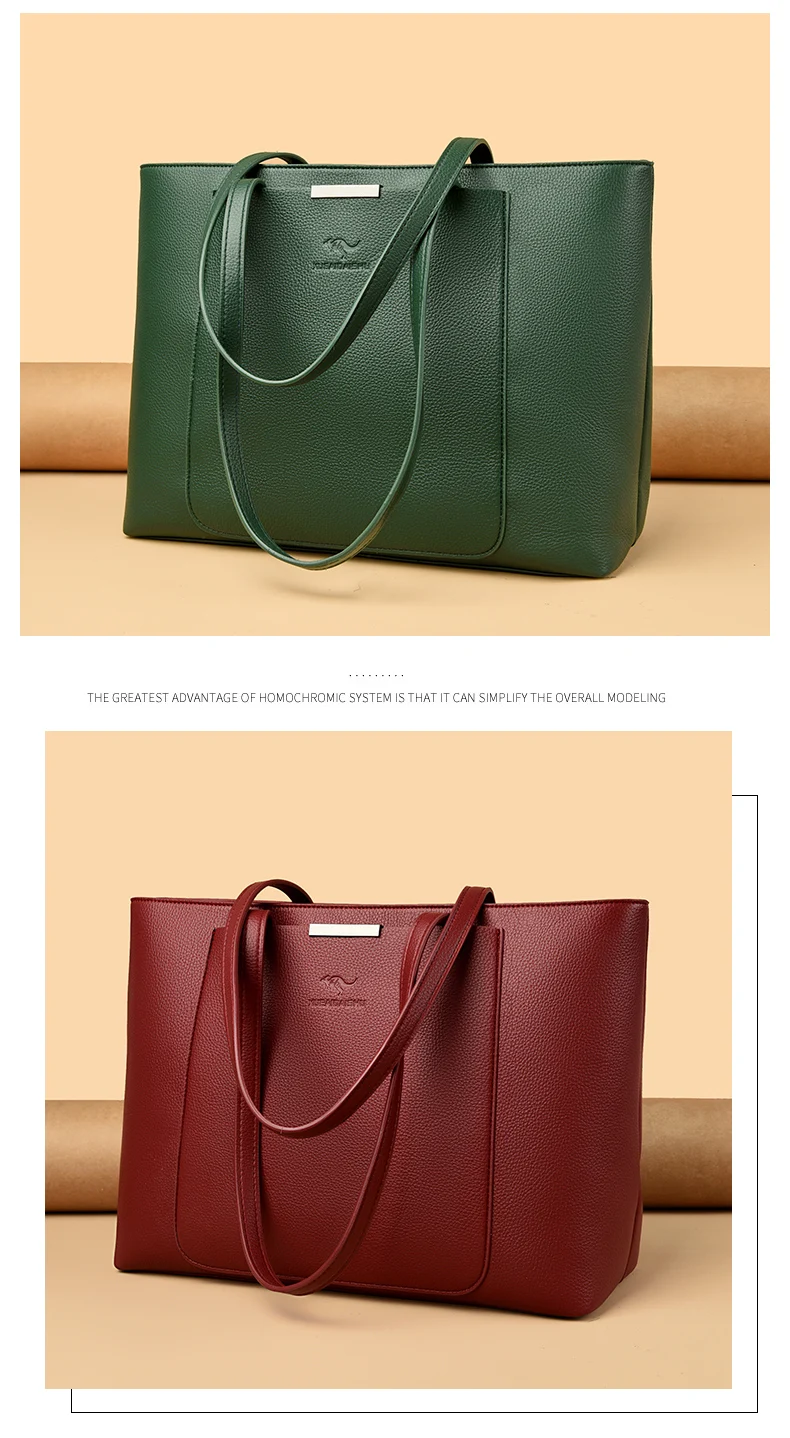 Solid Color Luxury Handbag Women Bags Designer HIgh Quality Leather Shoulder Bags for Women 2024 High Capacity Shopping Tote Bag