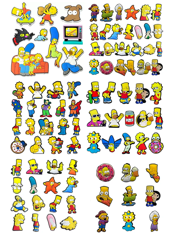 Breloques de chaussures Disney Simpson, 9 à 100 pièces, accessoires de chaussures de dessin animé, décorations, sabot en PVC, boucle de sandale pour enfants, cadeaux de fête