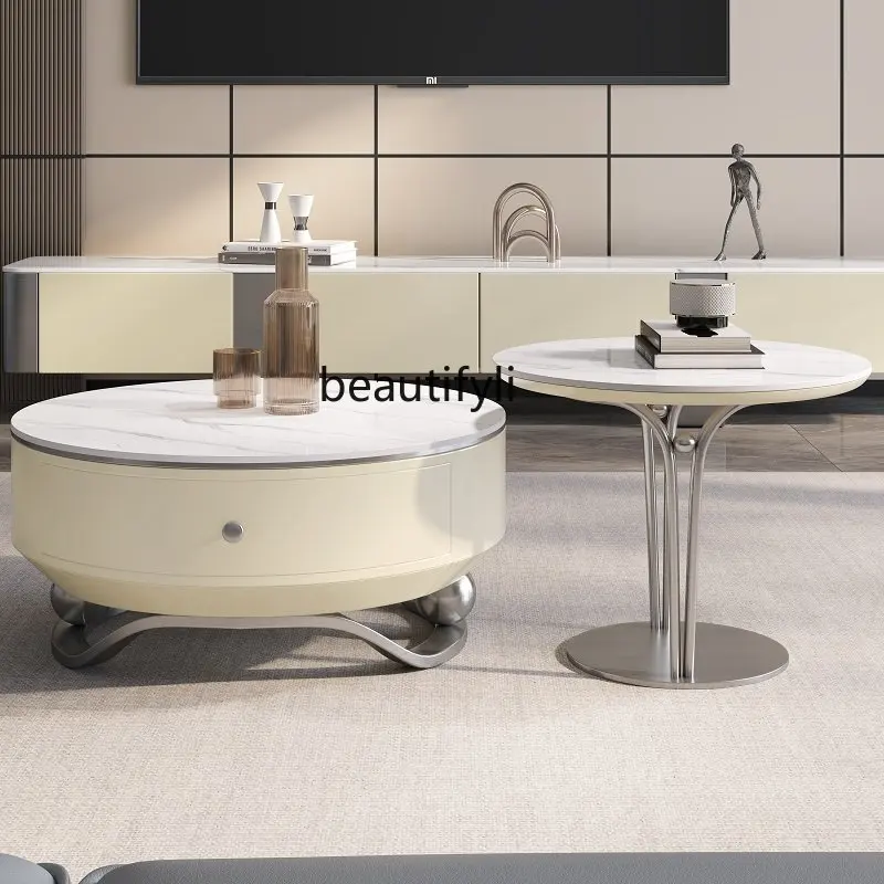 

Italian-Style Light Luxury Stainless Steel Oval Rock Plate Designer Living Room Artistic Sense Modern Minimalist Coffee Table