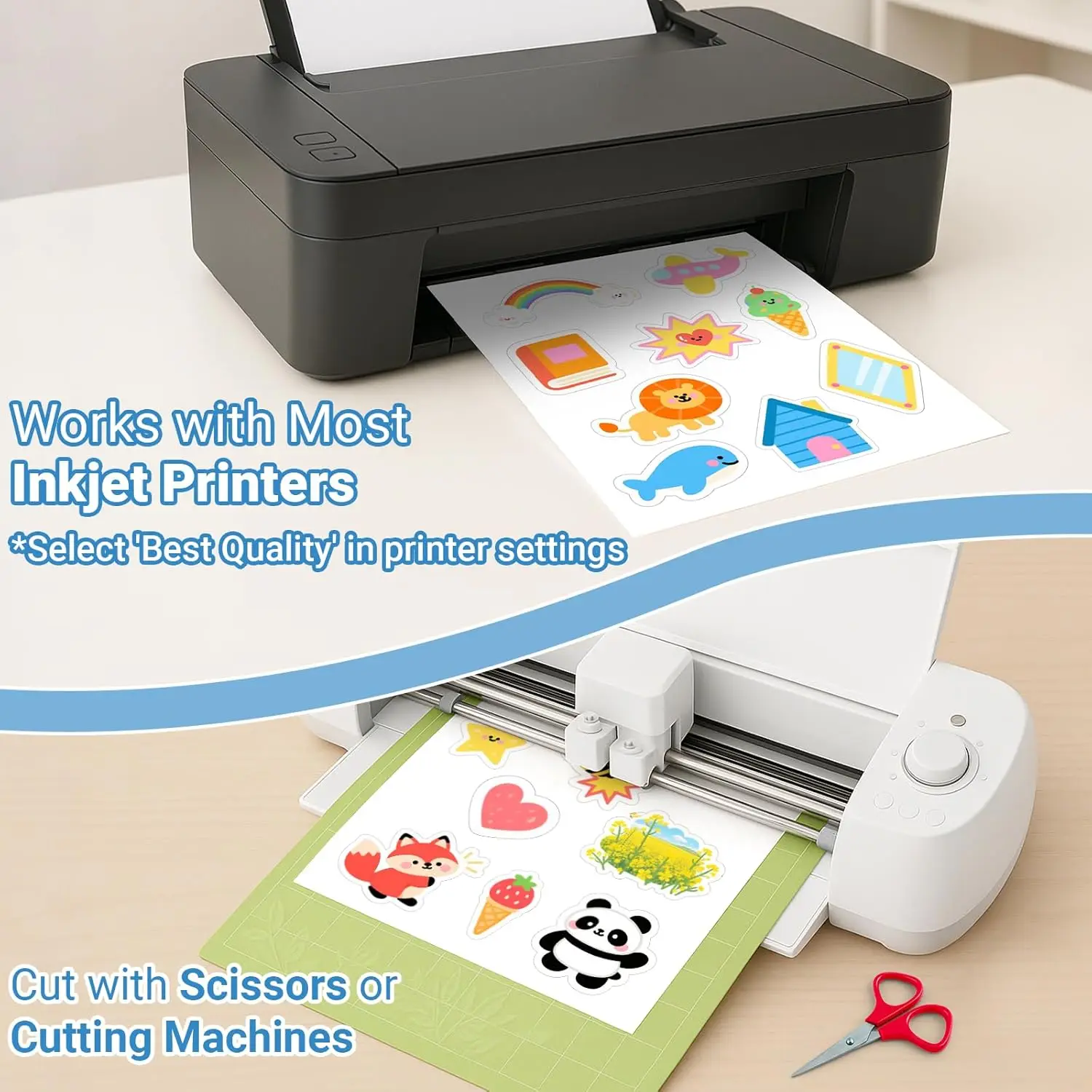 50 Sheets A4 Matte White Vinyl Sticker Sheets 8.3x11.7 inch Self-adhesive Waterproof Label Compatible with Inkjet & Laser Printe view 5
