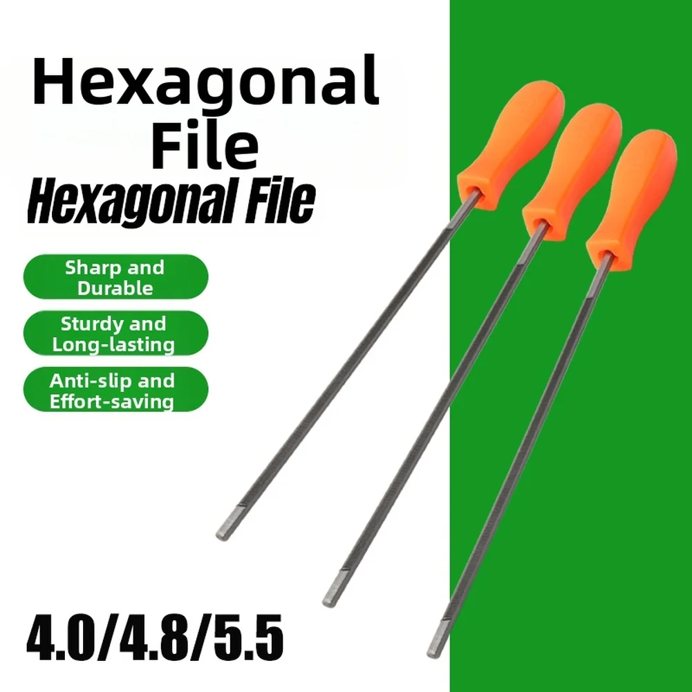 Hexagonal Chainsaw File 4.0mm 4.8mm 5.5mm for Power Chainsaw Chain Sharpening Tool with Ergonomic Grip for 3/8 Pitch