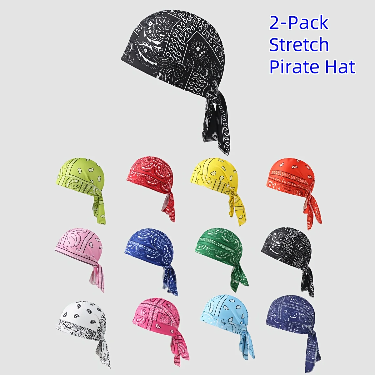 Pack of 2 Unisex Paisley Pattern Pirate Hat Back Strap-on Headscarf Hat Stretch Fabric Pirate Hat Suitable for Daily Use