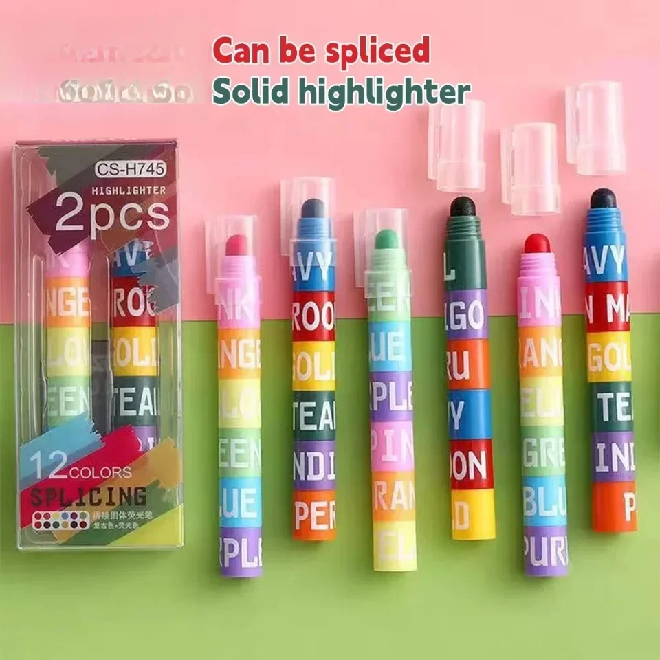 12 Colors Solid Highlighters Set Multi Color Pens Graffiti Key Line Markers For School Office Stationery Supplies