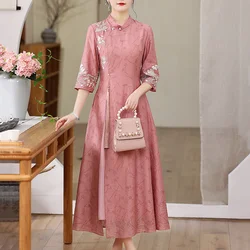 High-end Summer Women Royal Cheongsam Dress Retro Elegant Embroidery A-line Lady Party Qipao Tea Clothing