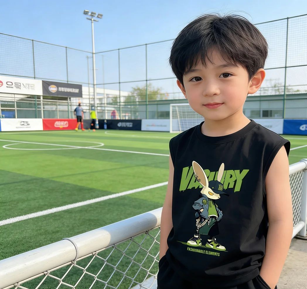 Anime Bunny Print Kids Sports Vest Breathable Mesh Summer Basketball Jersey Boys Training Top Athletic Sleeveless Tee