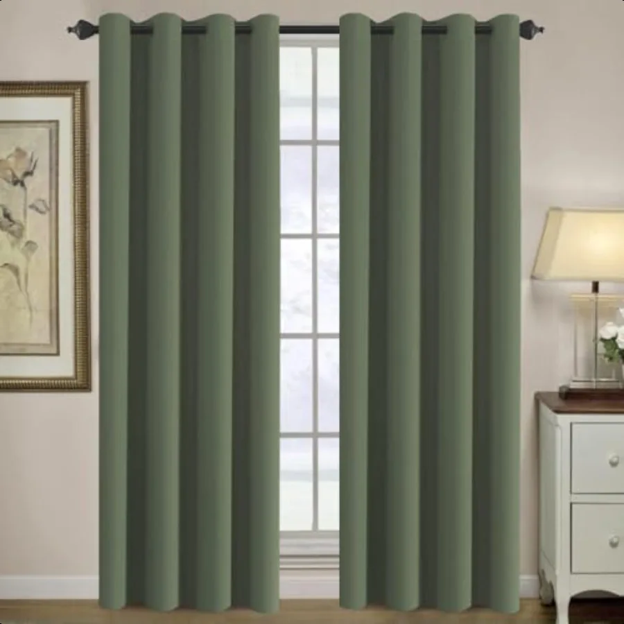 

Blackout Curtain for Living Room Thermal Insulated Window Treatment Curtain Extra Long 96 inch Length Energy Saving Solid Gromm