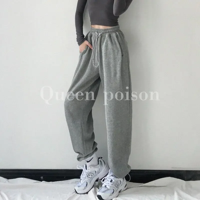 

Женские спортивные брюки с высокой талией и шнурком, свободного кроя, в уличном стиле, с широкими штанинами, повседневные