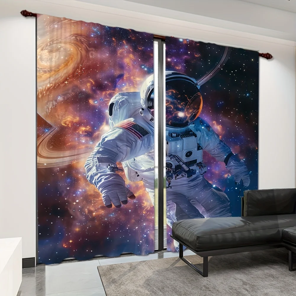 

2pcs Universe Starry Sky Curtain Astronaut Pattern Curtains Decorative Window Drapes Window Treatments For Bedroom Living Room