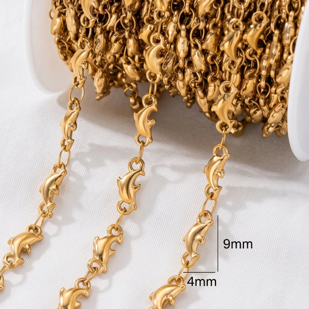 0,5 Meter/1 Meter Gold Seestern Delfin Schmuckkette Edelstahlkette Großpackung klobige Gliederketten für Halsketten Armbänder Bastelarbeiten – Detail 4