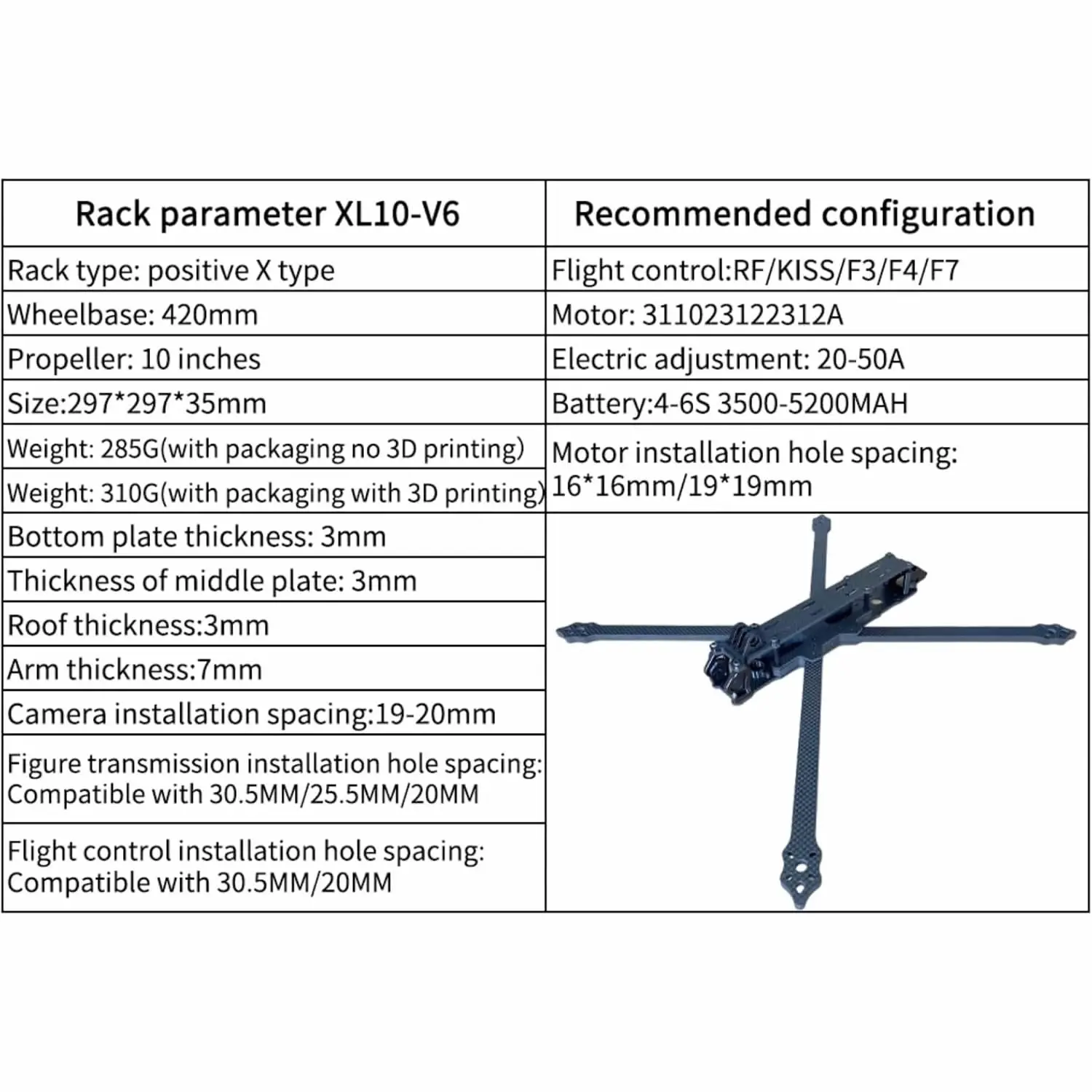 طقم إطارات كربون عالي الدقة طويل المدى XL10 V6 10 بوصة لوحدة الهواء O3 CADDX Vista HD VTX iFlight RC بدون طيار 420 مم قاعدة عجلات True-X #5