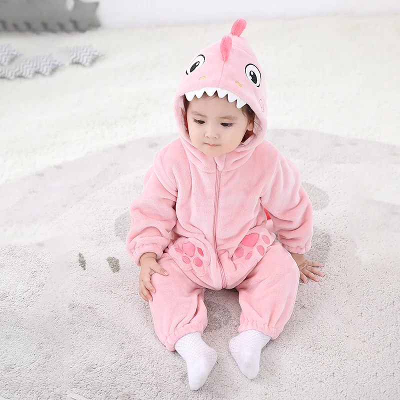 Kigurumis Dinosaur Newborn Baby Clothes Pajamas Boy Girl Romper Infant Winter Warm Animal Cosplay Costume Outfit Hooded Overalls