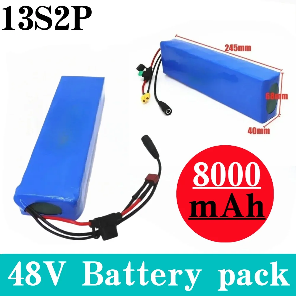 

48V 8000mAh 18650 Battery Pack 13S2P for Electric Scooters, High Power Li-ion with BMS & Fuse, Compatible Replacement.