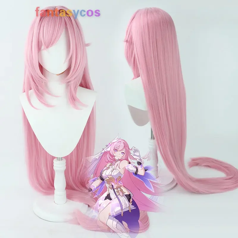 Elysia peluca Honkai Impact Cosplay para mujer, pelucas largas rosas para disfraz de Halloween, juego de rol para fiesta + gorro de peluca