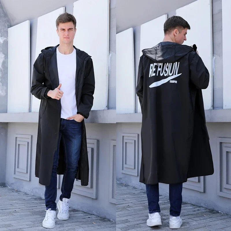 New Fashion EVA XXXL Men And Women Black Rain Coat Poncho Ladies Waterproof Long Slim Raincoat Windbreak Adults Jacket Raincoats