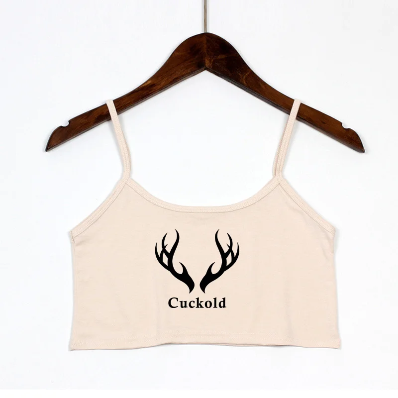 Cuckold Antlers Print New Sexy Crop Top Streetwear Summer Women\'s Sexy Elastic Cotton Camis Sleeveless Short Tank Top Bar Women