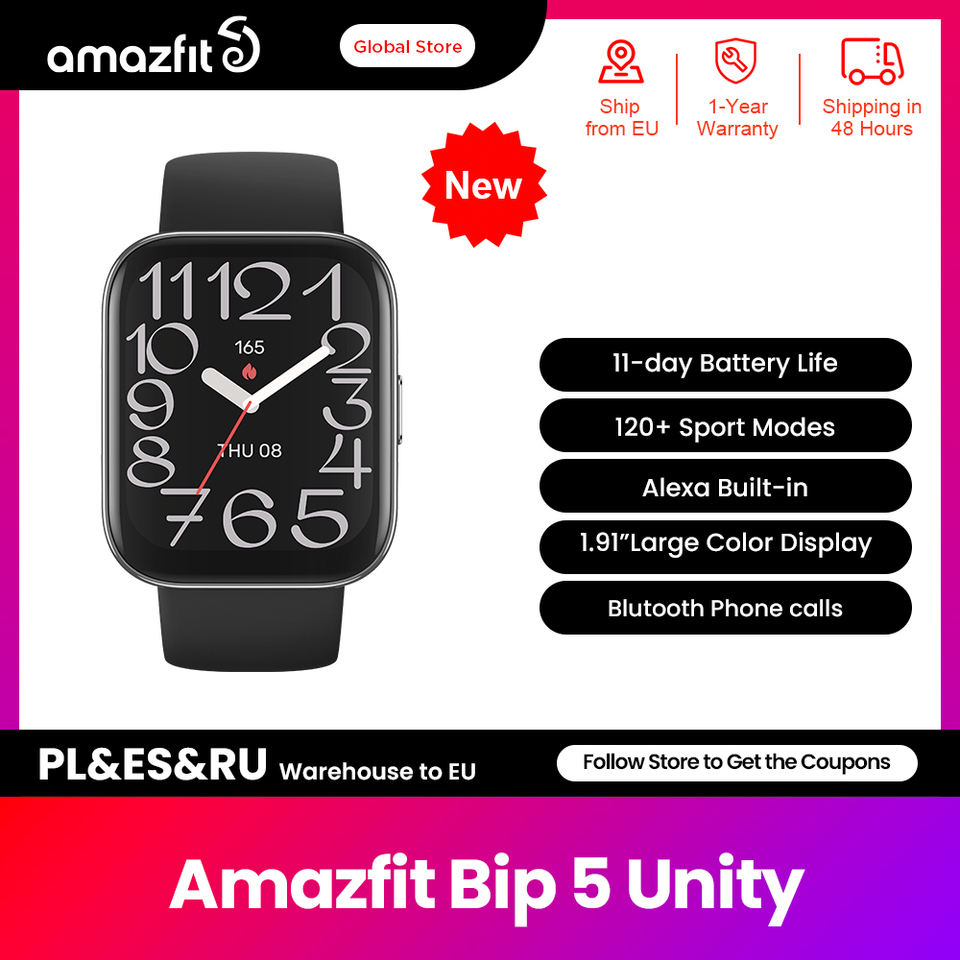  New Amazfit  Bip 5 Unity 46mm Smart Watch 120+ Sport Modes 24-hour Health Monitoring Smartwatch For Android IOS Phone 