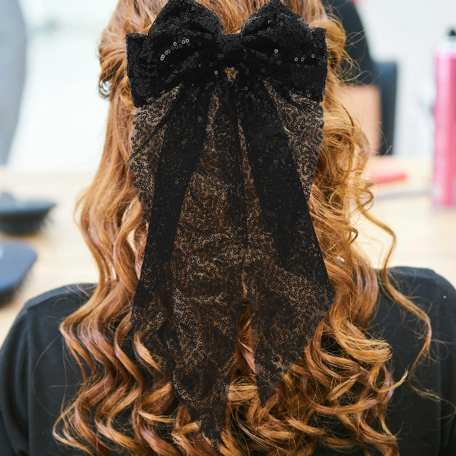 Sequin Oversized Bow Butterfly Clip Elegant High Ponytail Hair Accessory Large Sparkling Hair Clip Glitter Bow Pins