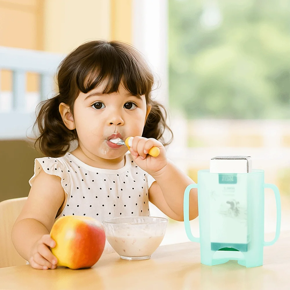

Plastic Squeeze Pouch Holder Comfortable Squeeze Proof Food Pouch Holder with Handle Reusable Juice Box Holder Food Pouches