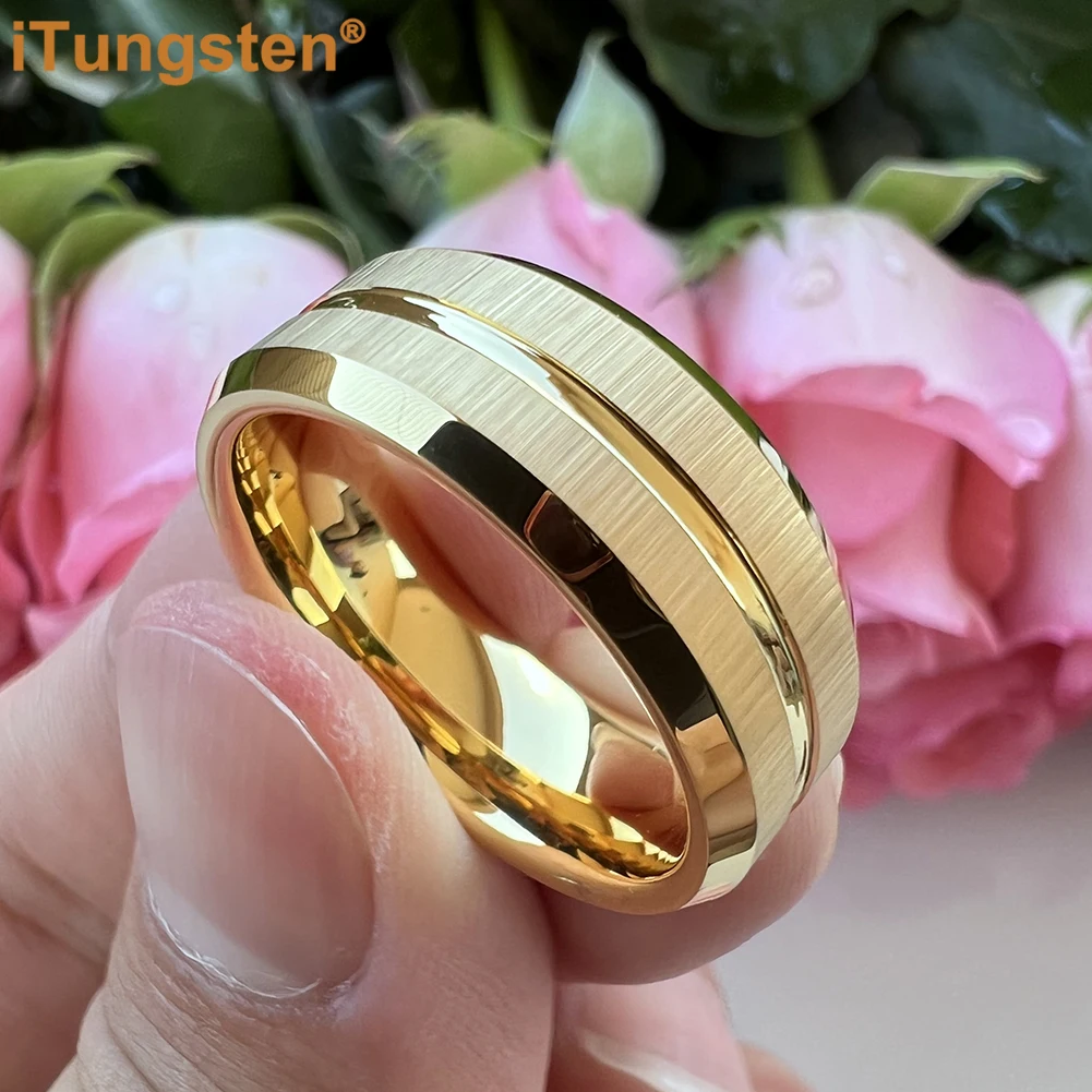 ITungsten-banda de boda clásica para hombres y mujeres, anillo de carburo de tungsteno acanalado, acabado biselado cepillado, ajuste cómodo, 6mm,