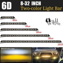 8/14/20/26/32 Polegada cor dupla led barra de trabalho luzes offroad suv nevoeiro lâmpada caminhão 12v 24v strobe branco amarelo duas barras de luz cor