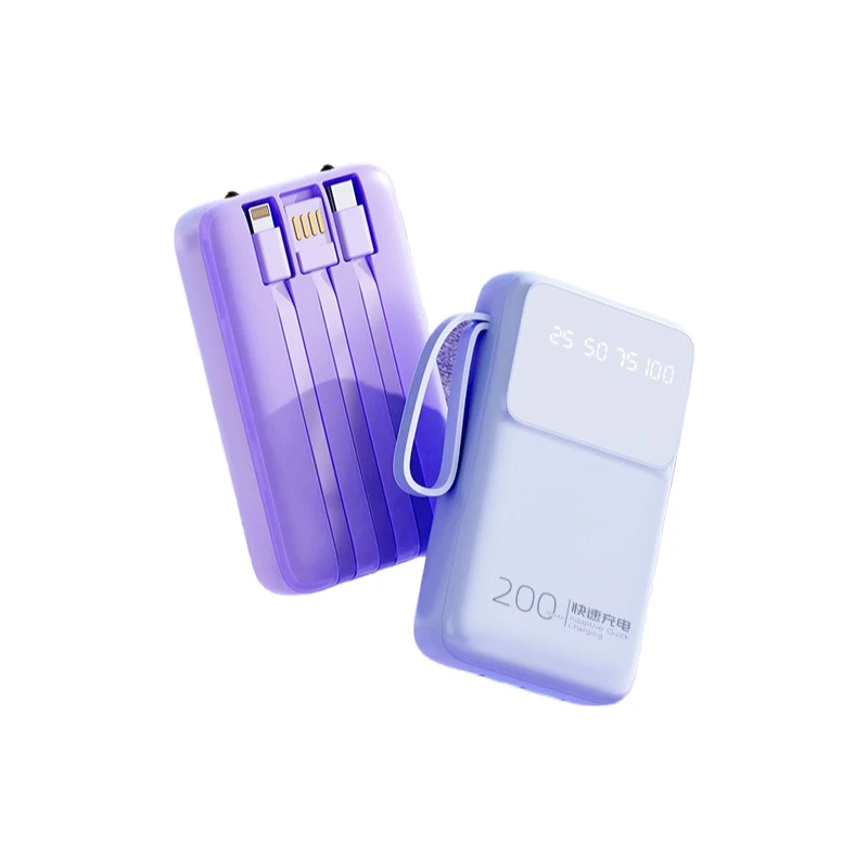 5000/10000mAh Fast Charging Mini Power Bank Built-in Cable Large Capacity External Battery Compatible For iPhone Android Phones