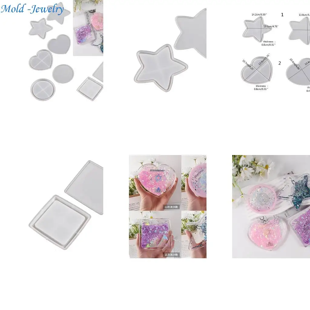 

69HB Heart Round-Star Silicone Resin Mold Shaker Epoxy Molds Frame Cup Mat Resin Casting Mold Ideal-Gift