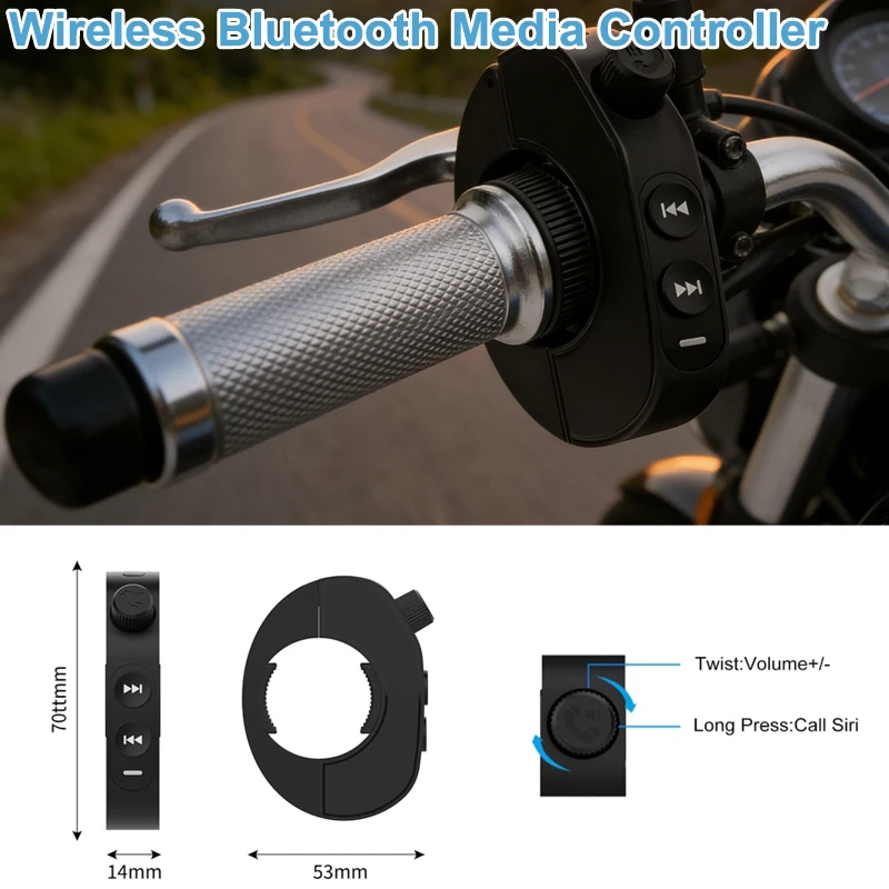 Wireless Bluetooth Remote Controller Media Button Motorcycle Handlebar Controller Phone Remote for IOS Android Phone Tablet