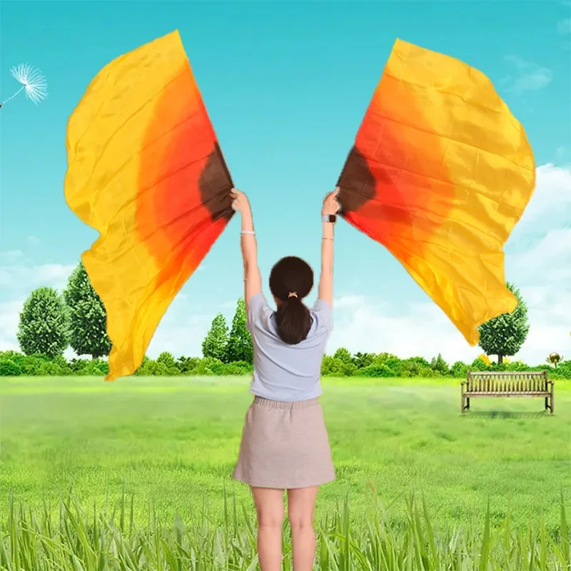 100% seda dança oriental véus de seda asas isis com vara palco desempenho adereços tie dye meio círculo meia redonda bandeira 140and90cm