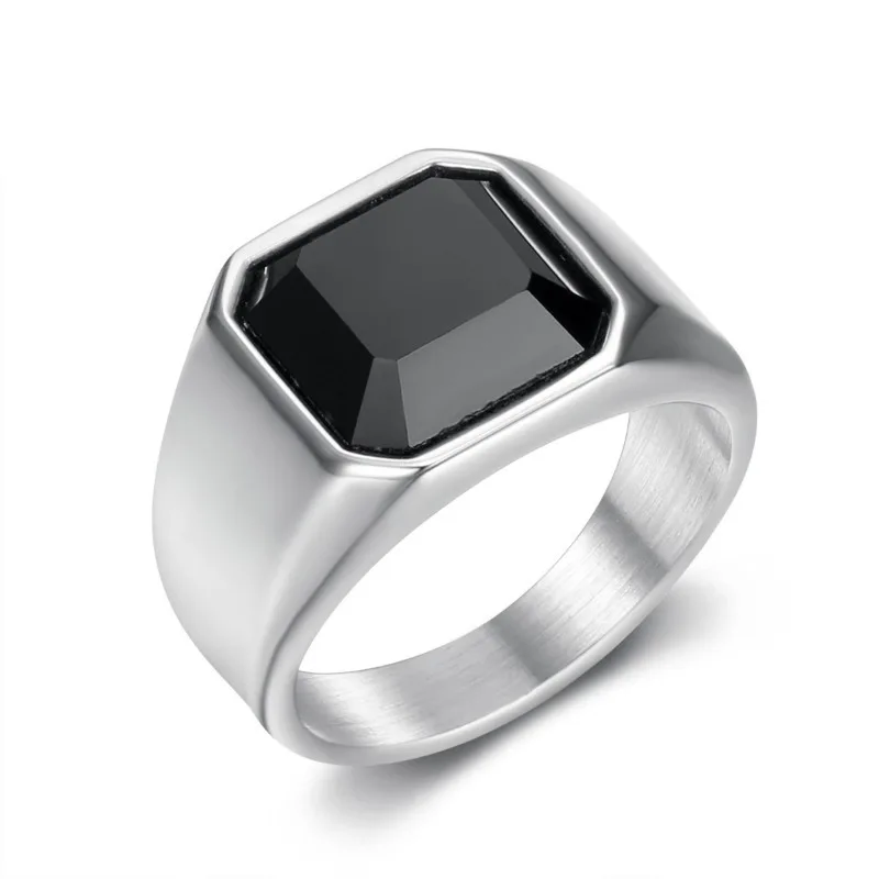 Somen Titanium Stainless Steel Black Square Zircon Rings For Men Fashion Wedding Engagement Band Ring Male Jewelry Party Gift