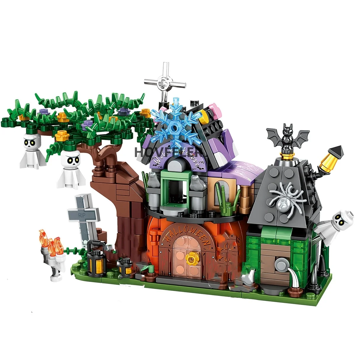 4 em 1 halloween abóbora casa blocos de construção cidade criança diy abóbora transporte modelo conjunto tijolos brinquedos para crianças presente