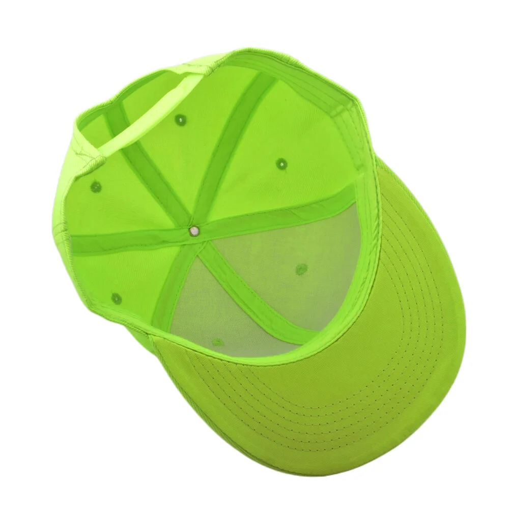 Neon Yellow Green Men\'s Flat Brim Snapback Hat Women Plain Baseball Cap Fluorescent Orange Bright Hip Hop Hat