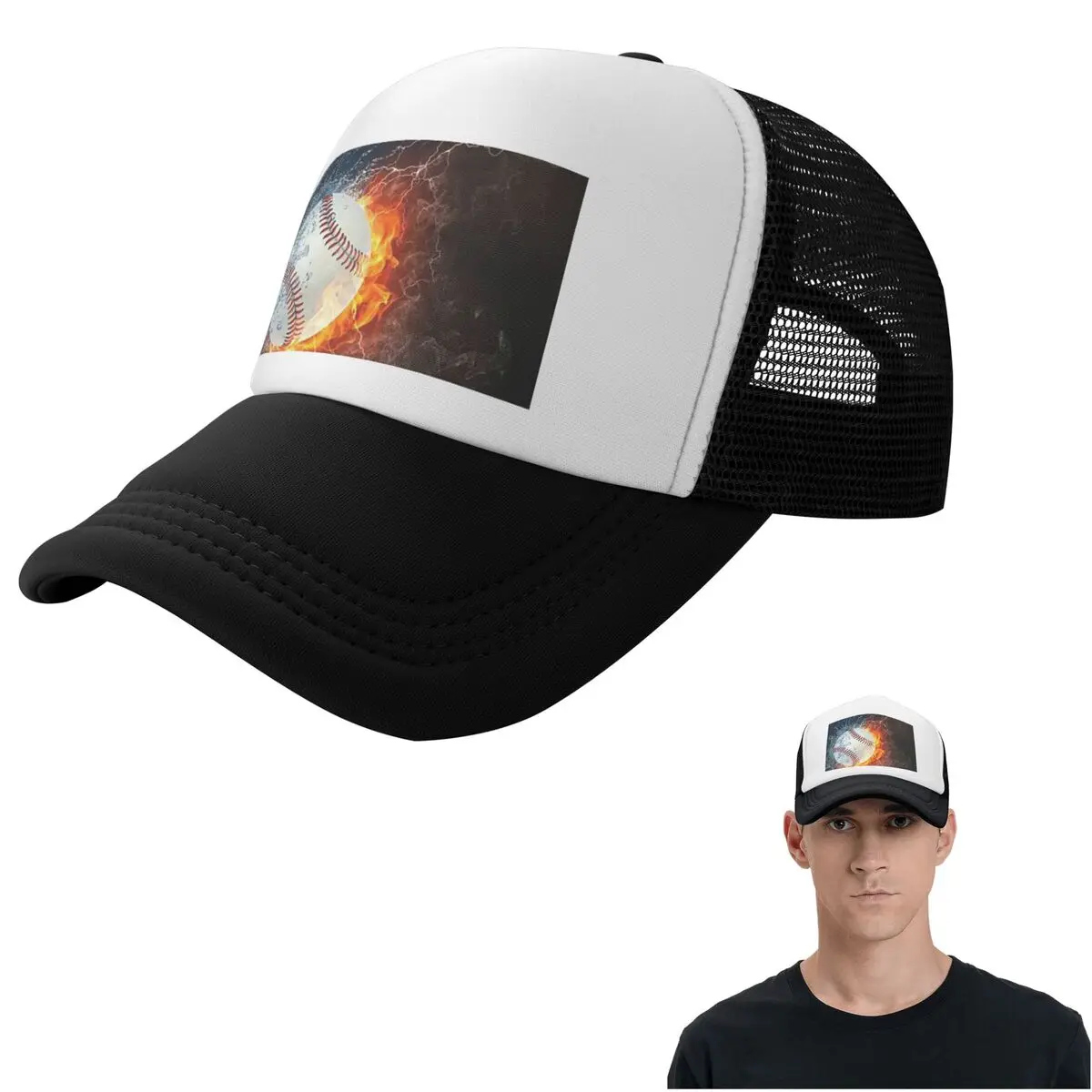 Baseball In The Fire And Water Cap Fashion Mesh Baseball Caps Adjustable Hat Hip Hop Summer Unisex Baseball Hats