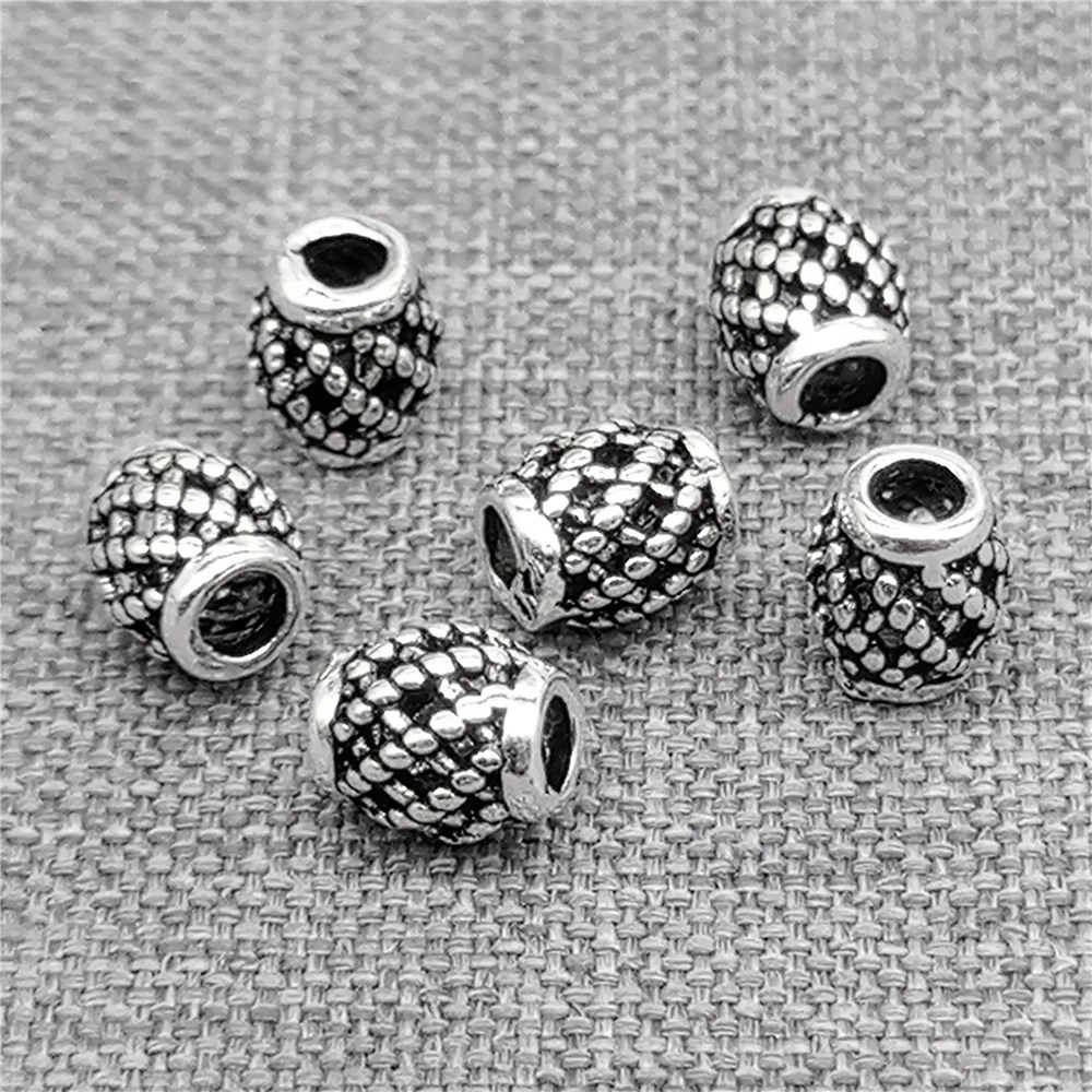

15pcs of 925 Sterling Silver Oxidized Checked Barrel Beads for Bracelet Necklace