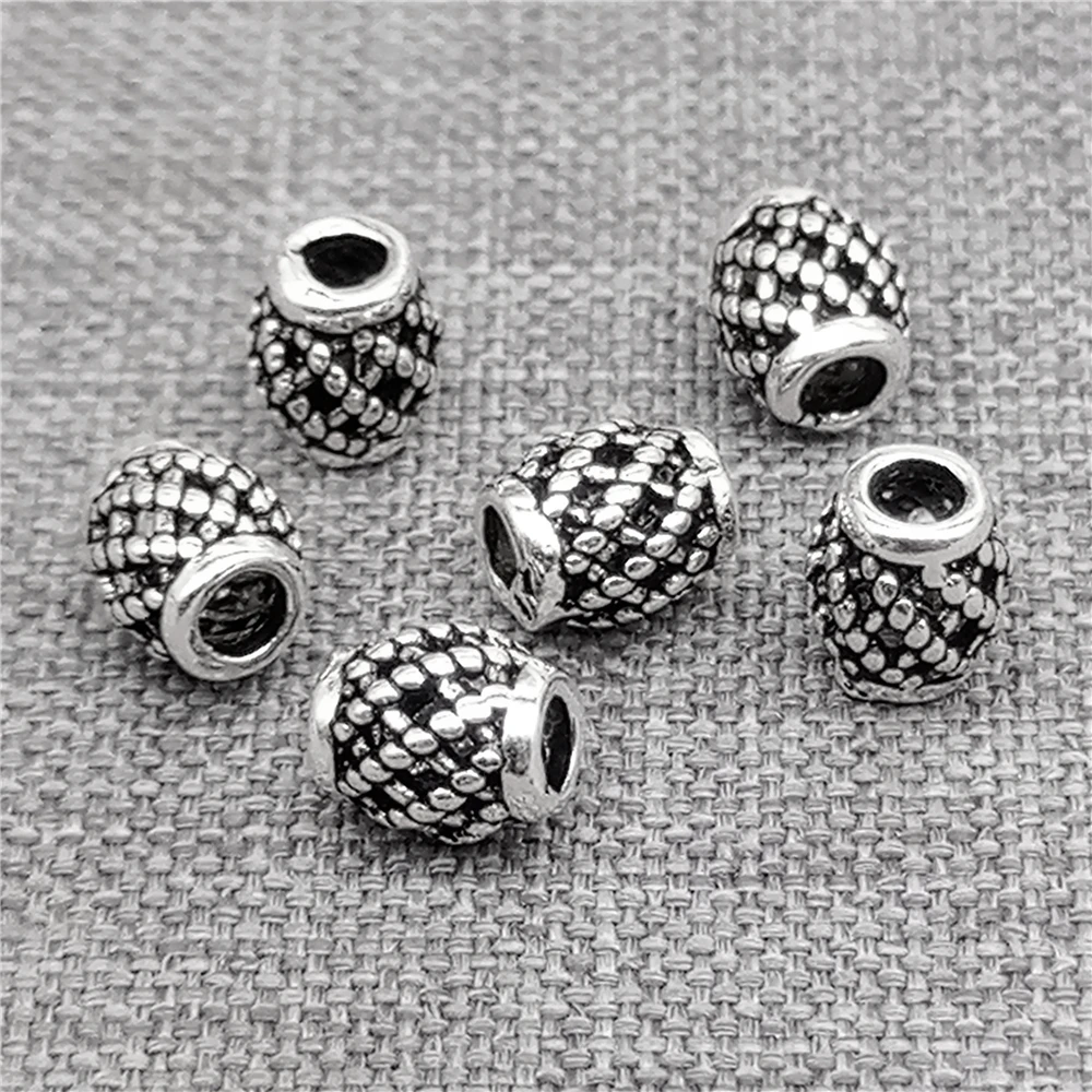 15pcs of 925 Sterling Silver Oxidized Checked Barrel Beads for Bracelet Necklace