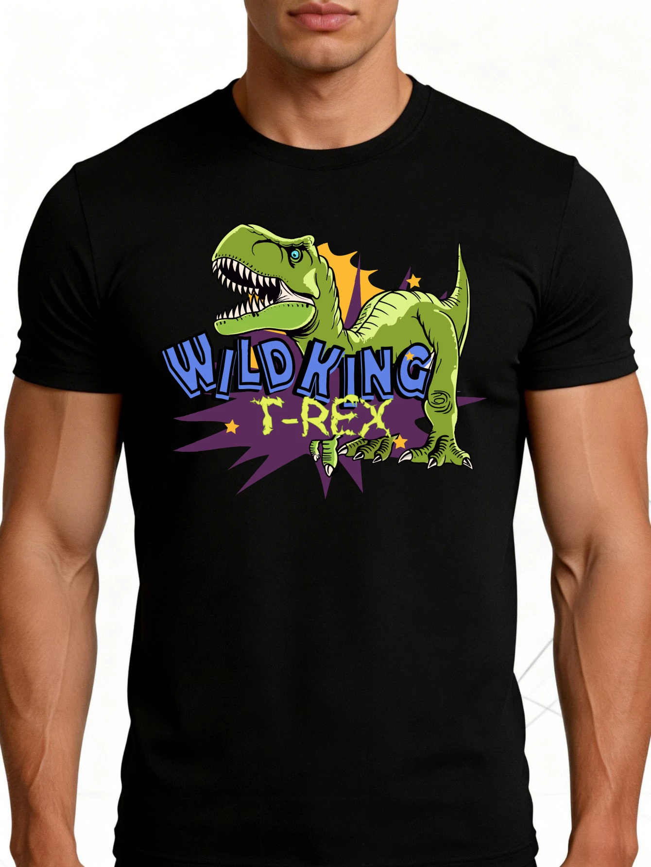 Men's Graphic T-Shirt - Breathable, Soft, Lightweight - Wild Tyrannosaurus Rex Dinosaur - Vintage Fun Graphic Casual Short Sleeve Summer Top, Gift for Him