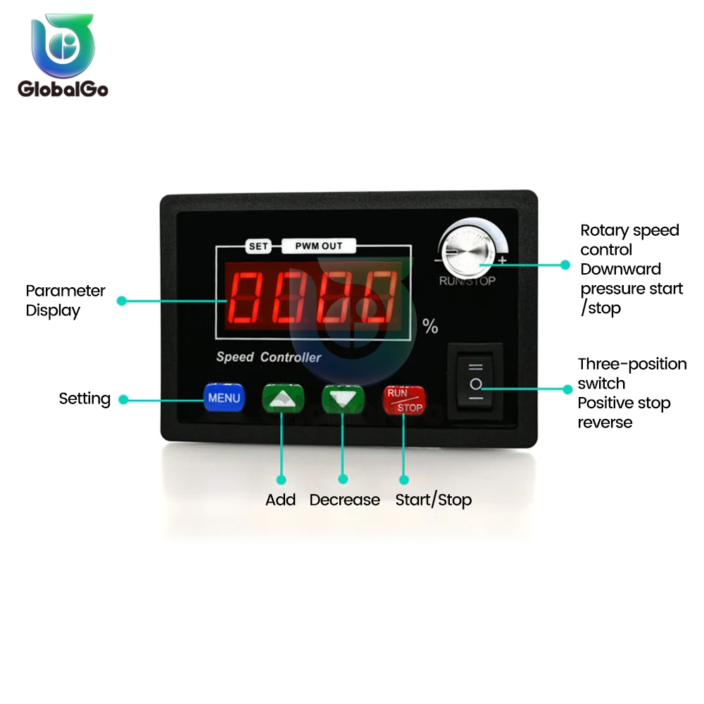 DC10-55V 40A Motor Controller Digital Display Speed Adjustable PWM Forward to Reverse Rotation Tachometer