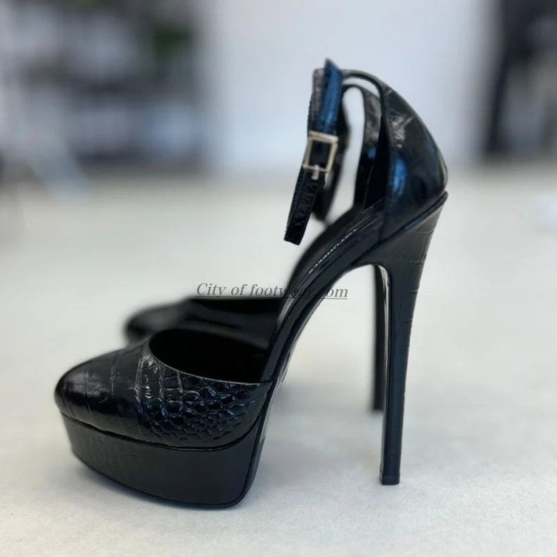 

2026 new Women's snake print round toe platform sandals black/white leather ankle strap high heels luxury designer party shoes