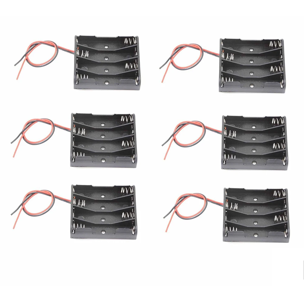 

6Pcs 4 Slots Aaa Holder Case Black Spring Clip Design Easy Install Power Supply for Monolithic System Mobile Robot