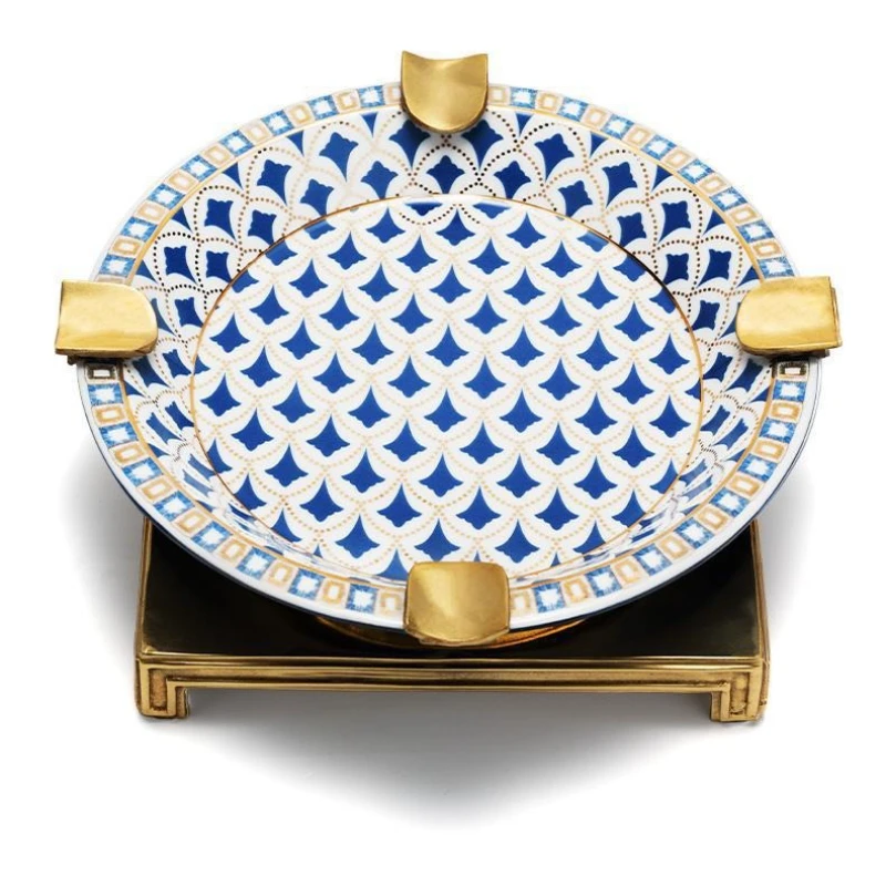 

Cigar ashtray hand painted copper base large diameter smoke groove ceramic ashtray